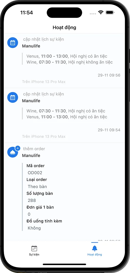 EventHub mobile activity feed