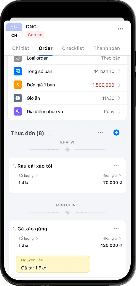 EventHub mobile order details